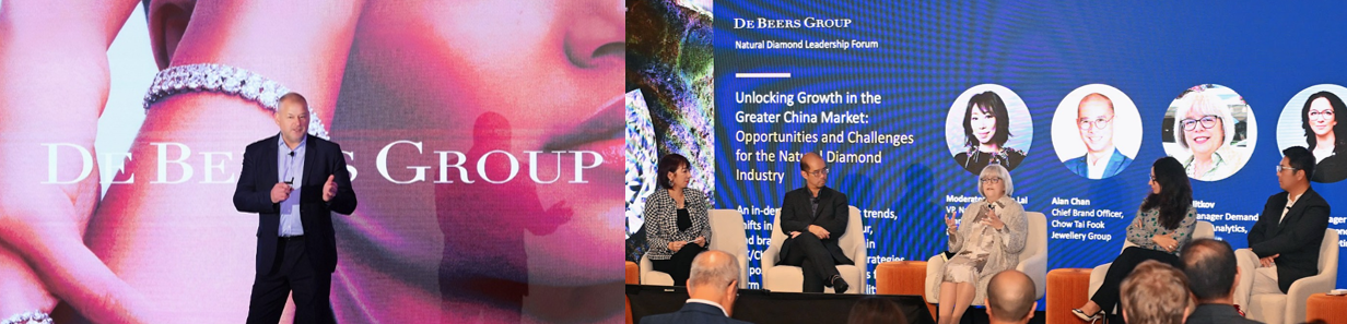 Paul Rowley, Executive Vice-President, Diamond Trading, De Beers Group at the Breakfast Meeting; Lynn Serfaty, General Manager of Natural Diamond Category Marketing, De Beers Group (second from right, top image), and Loletta Lai, VP, Natural Diamonds APAC, De Beers Group (first from left, top image), attended the De Beers Group Natural Diamond Leadership Forum, "Unlocking Growth in the Greater China Market: Opportunities and Challenges for the Natural Diamond Industry", interacting with guests.