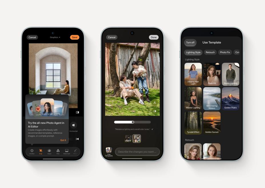 ColorOS 17 AI Photo Agent applying a reference image's color palette and tone to a photo
